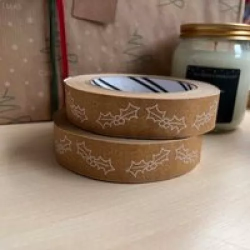 Festive Biodegradable Paper Tape 24mm x 50m, Holly