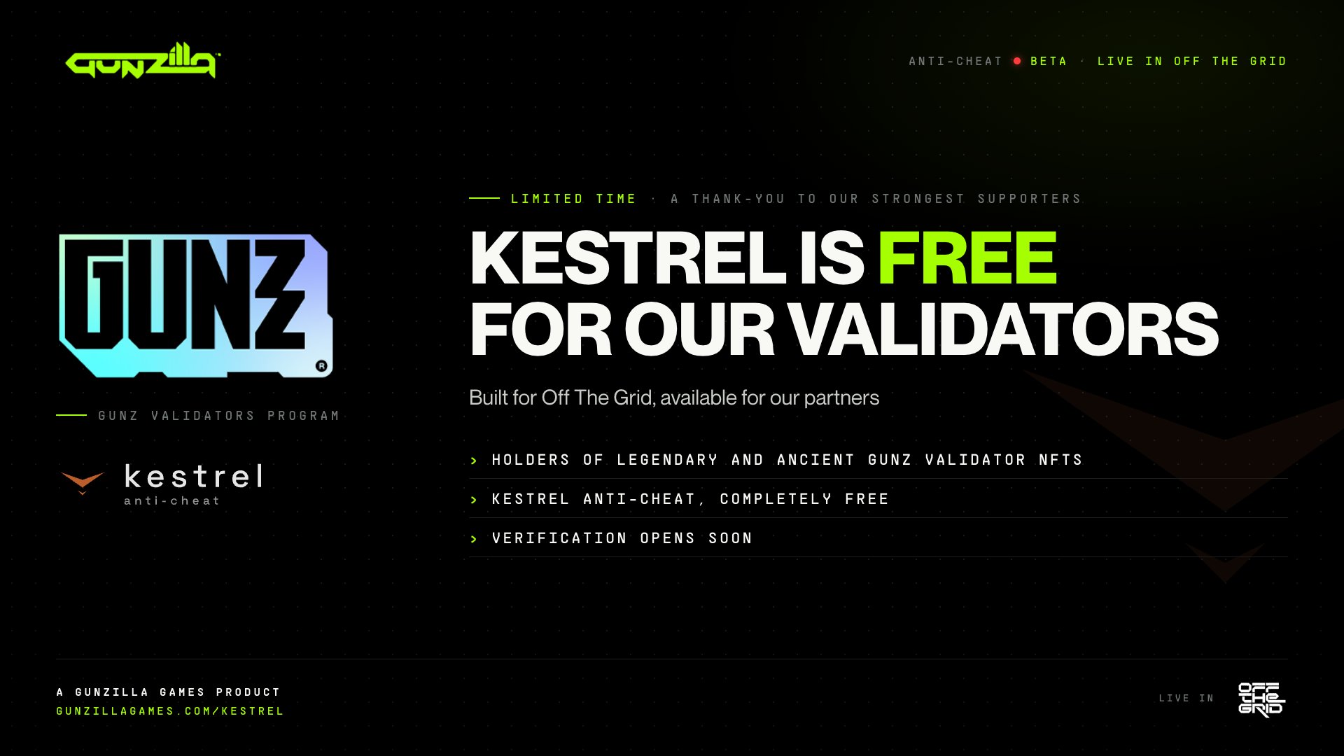 GUNZ Offers Free Kestrel Anti-Cheat to Validator NFT Holders - Abstract blockchain breaking news