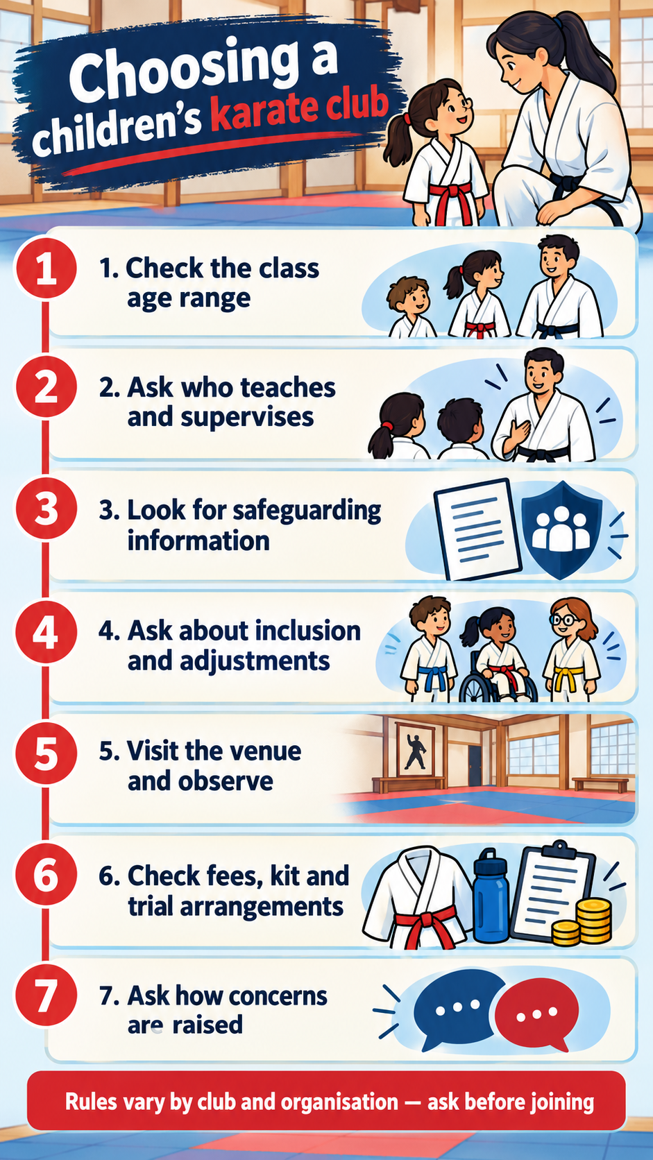 Checklist for choosing a safe and welcoming children’s karate club.