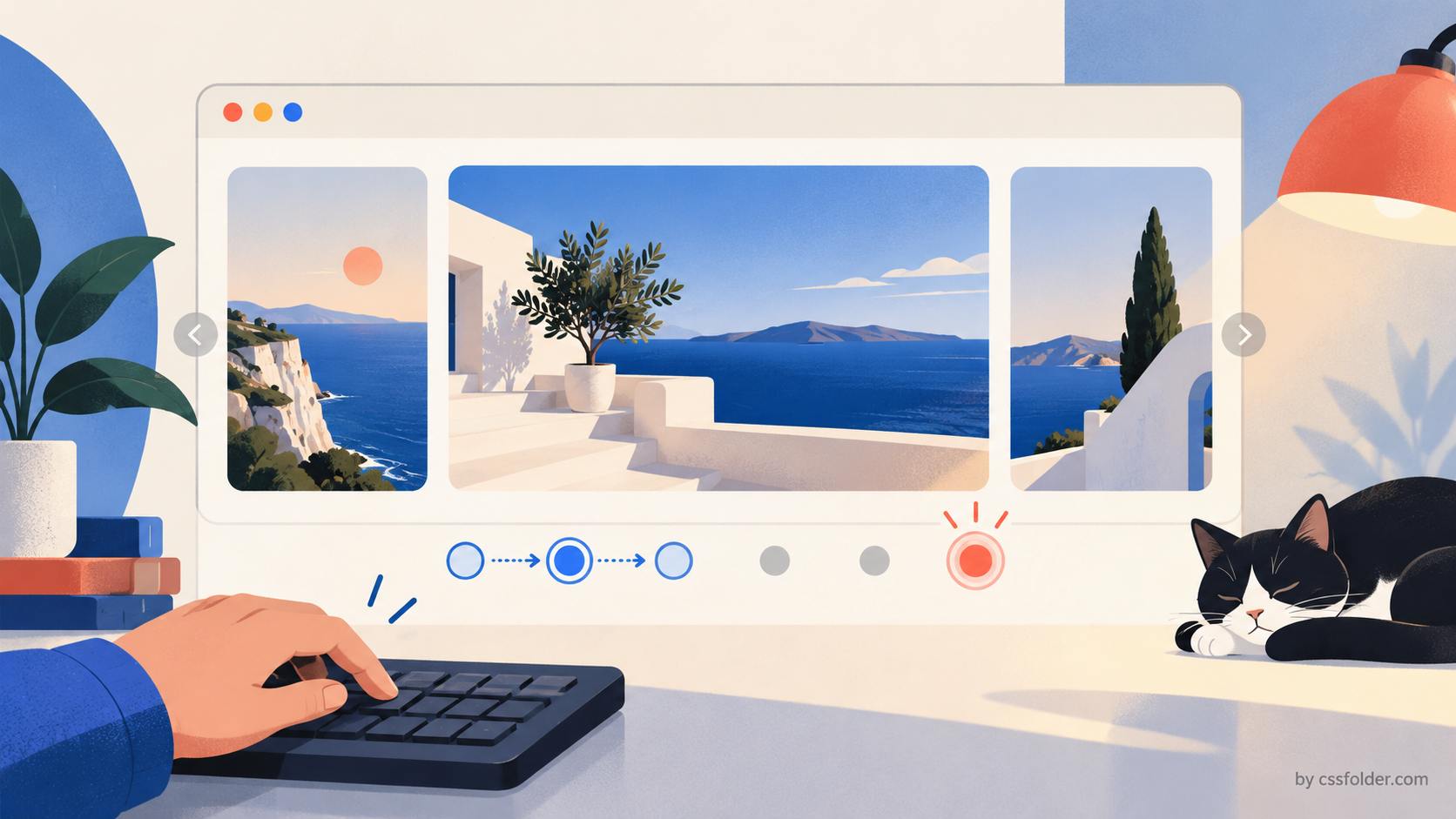 Editorial illustration of a scroll-marker rail showing sequential and active-only keyboard focus concepts