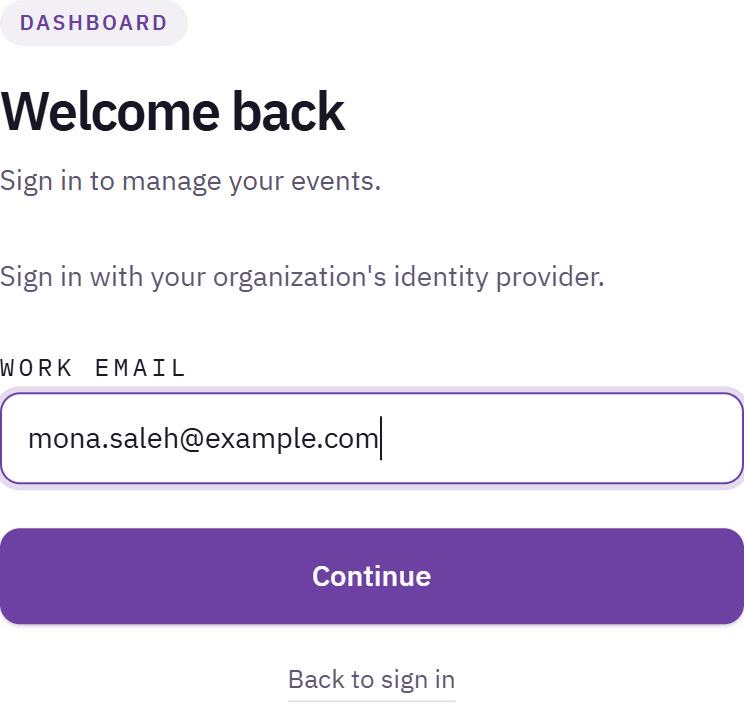 Sign-in page showing the single sign-on box with the work email field