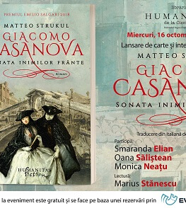 Seară italiană dedicată romanului „Giacomo Casanova. Sonata inimilor frânte“ de Matteo Strukul Lansare de carte și întâlnire prin Skype cu autorul