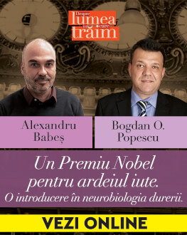 Un Premiu Nobel pentru ardeiul iute: o incursiune în neurobiologia durerii Conferință susținută de Alexandru Babeș, urmată de un dialog cu Bogdan Ovidiu Popescu.