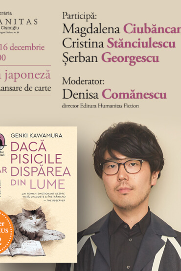 Seară Japoneză: lansarea romanului „Dacă pisicile ar dispărea din lume”, urmată de atelierul „Crăciun japonez în stil origami” 