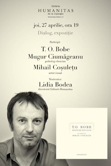 „Bilete de sinucigaș. 102 micro-micro ficțiuni extreme“ de T.O. Bobe cu ilustrații de Mihail Coșulețu – lansare de carte și expoziție de desene 