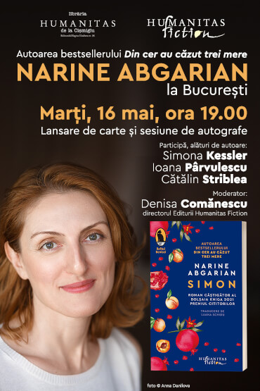 Narine Abgarian la București. Lansarea romanului „Simon“ și sesiune de autografe Marți, 16 mai, ora 19.00