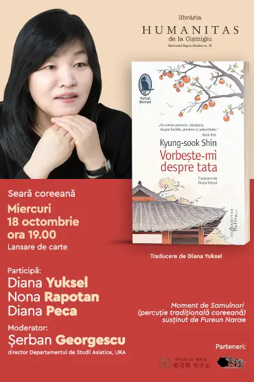 Seară coreeană și lansarea romanului  „Vorbește-mi despre tata“ de Kyung-sook Shin Moment de Samulnori (percuție tradițională coreeană) susținut de Pureun Narae