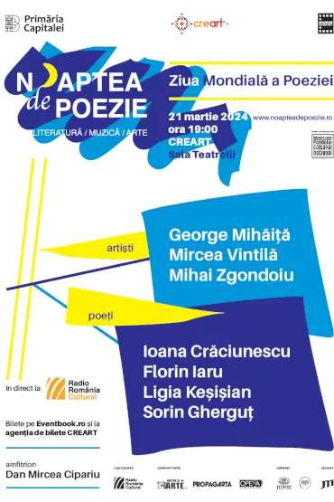 Noaptea de Poezie la CREART: cu Ioana Crăciunescu, Florin Iaru, George Mihăiță și Mircea Vintilă 