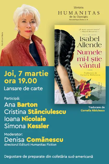 Lansare de carte: „Numele mi-l știe vântul” de Isabel Allende 