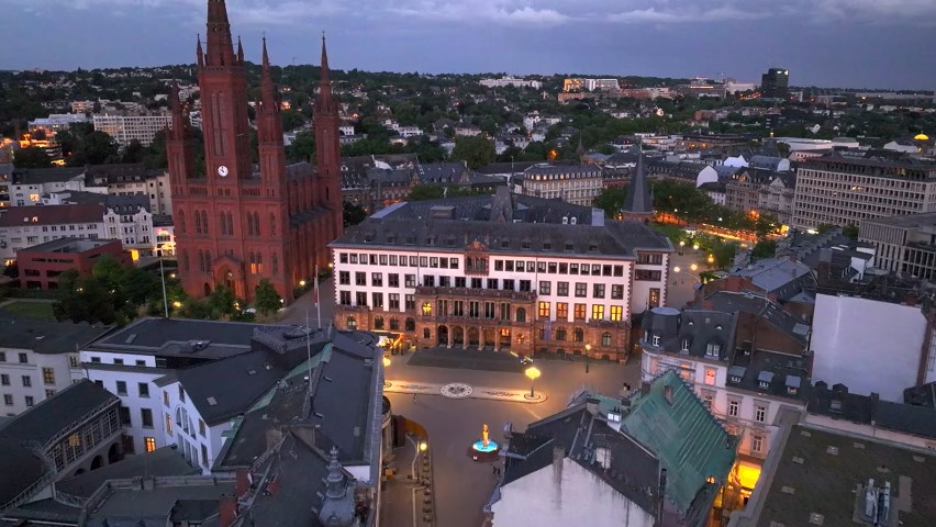 Aerial video of the old town in Wiesbaden