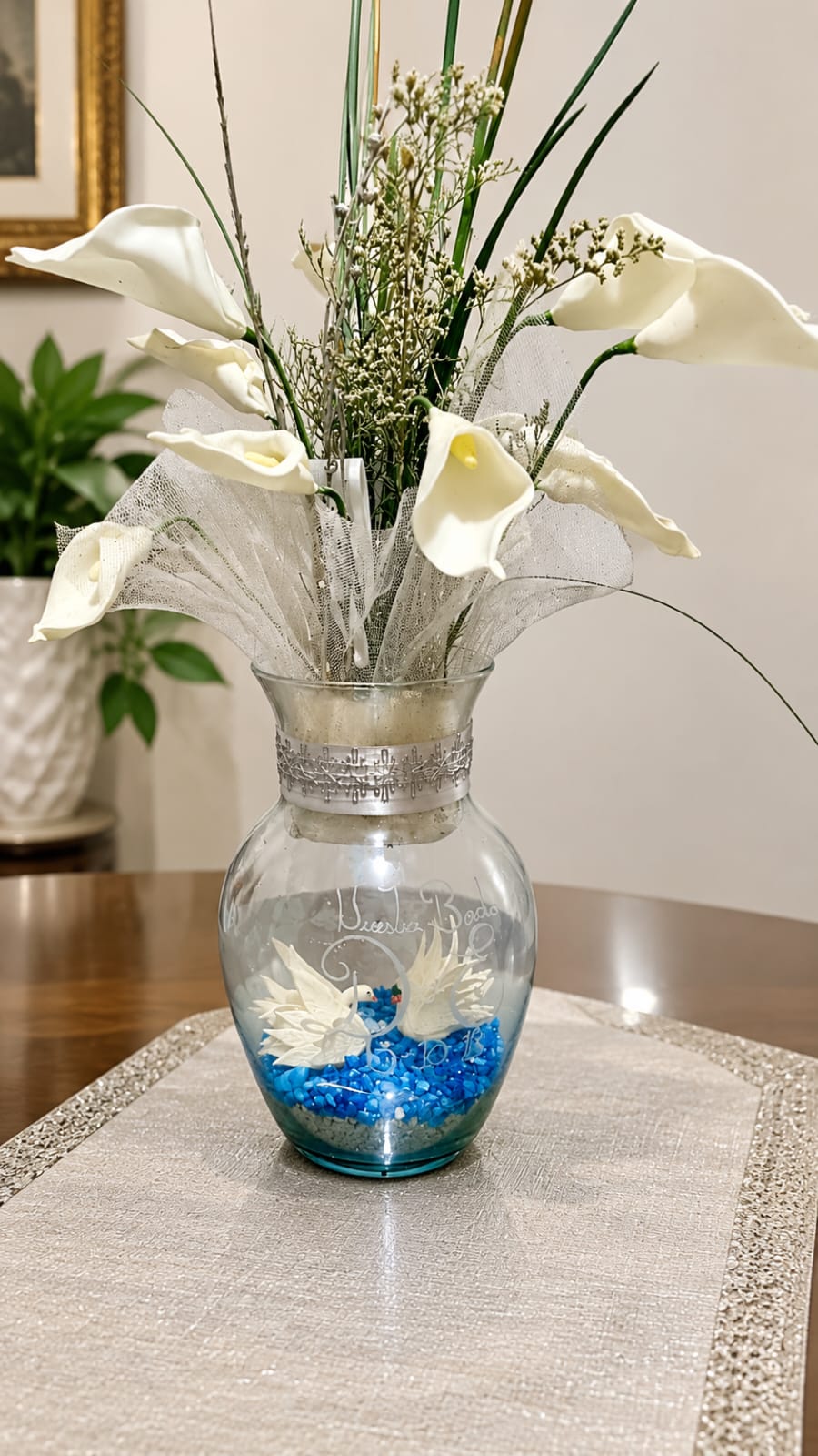 centro de mesa azul boda