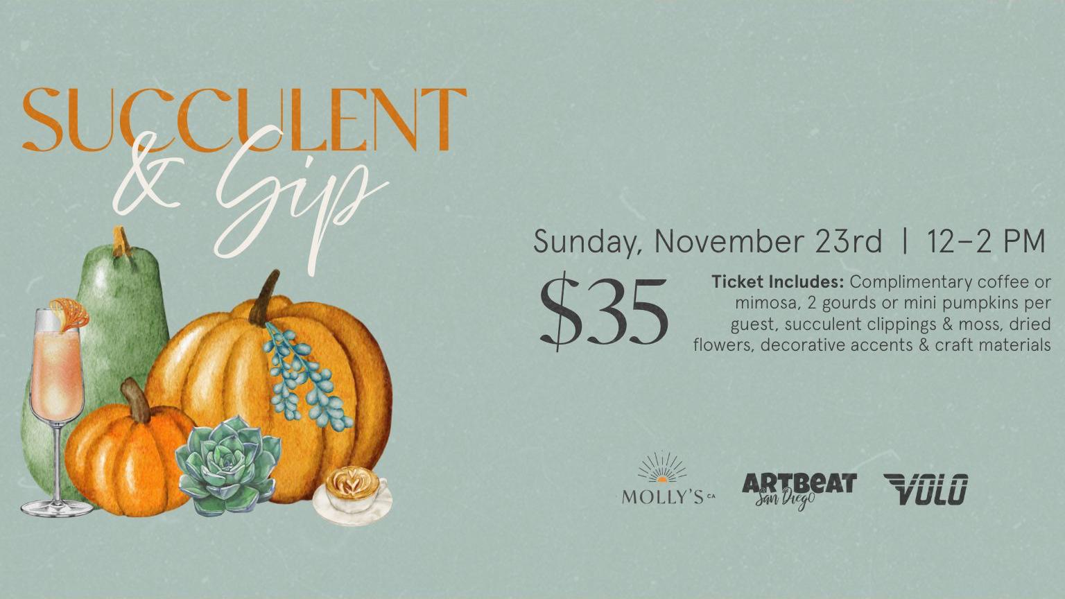 Succulent & Sip: Build-Your-Own Pumpkin Succulent Workshop 