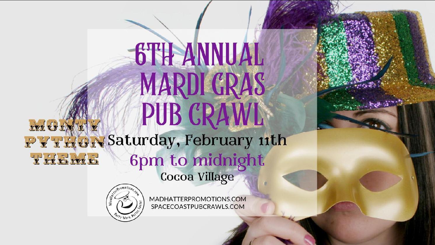 6th Annual Mardi Gras Pub Crawl Cocoa Village, Saturday, February 11