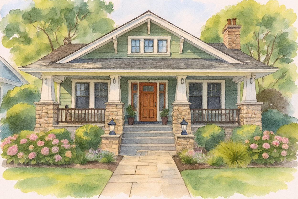A home photo being transformed into watercolor artwork