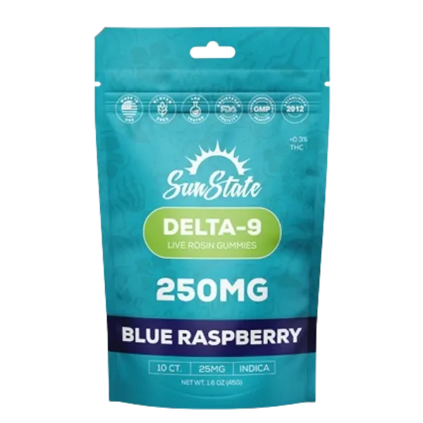 HEMP DERIVED | SunState Hemp Delta-9 Gummies Blue Raspberry 250mg