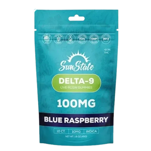 HEMP DERIVED | SunState Hemp Delta-9 Gummies Blue Raspberry 100mg