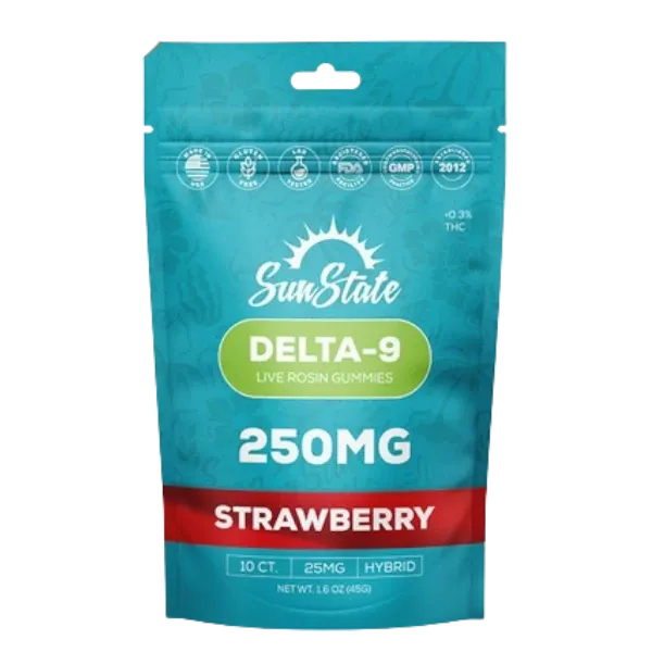HEMP DERIVED | SunState Hemp Delta-9 Gummies Strawberry 250mg