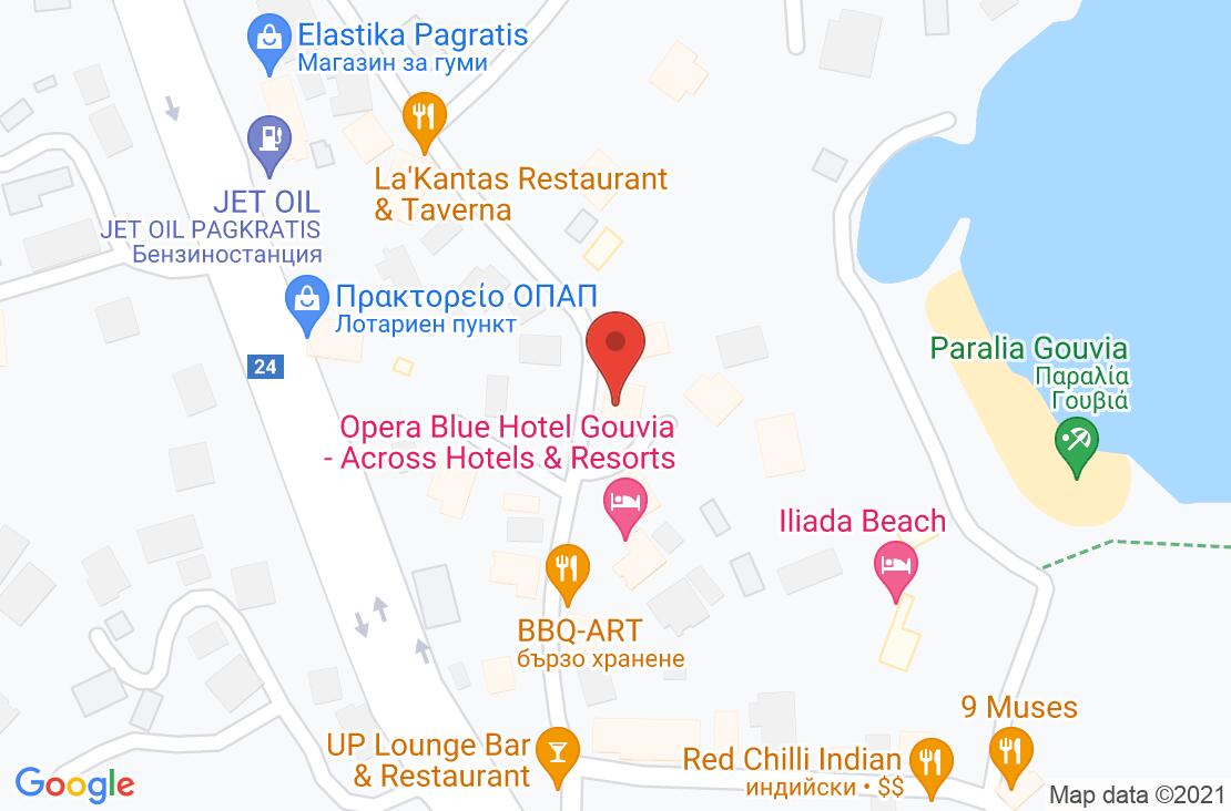 Разположение на Across Opera Blue (ex. Omiros hotel) на картата