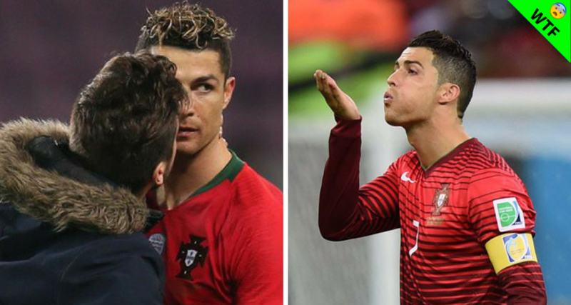 Hombre intenta besar a Cristiano Ronaldo durante un partido