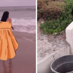 Captan a Lizbeth Rodríguez comiendo basura en la playa