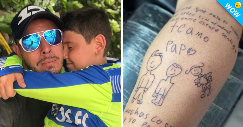 Futbolista se hace dibujo que le hizo su hijo al morir su esposa