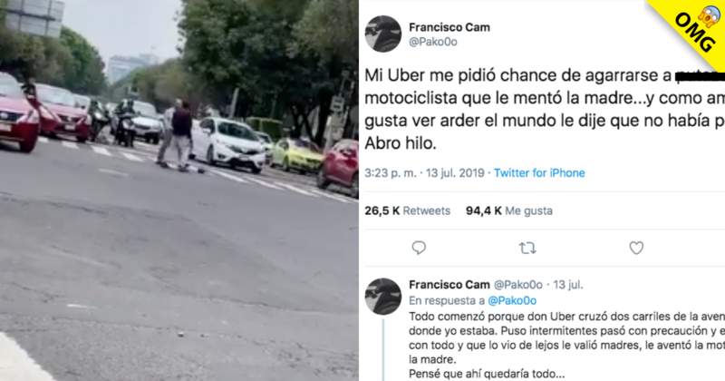 Revelan video del hilo de chofer que pelea contra motociclista