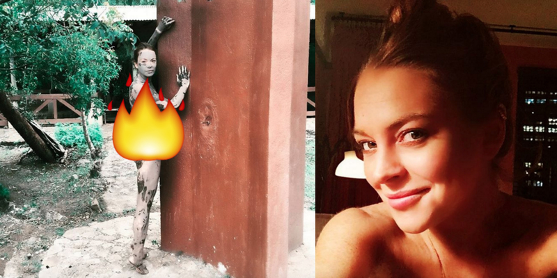 Lindsay festeja sumergiéndose TOPLESS en un VOLCÁN DE LODO