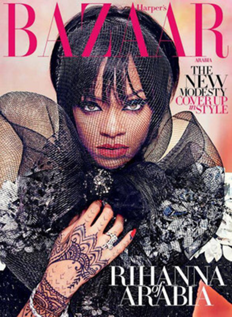 Rihanna ahora sí, muy tapadita en la revista ‘Bazaar’