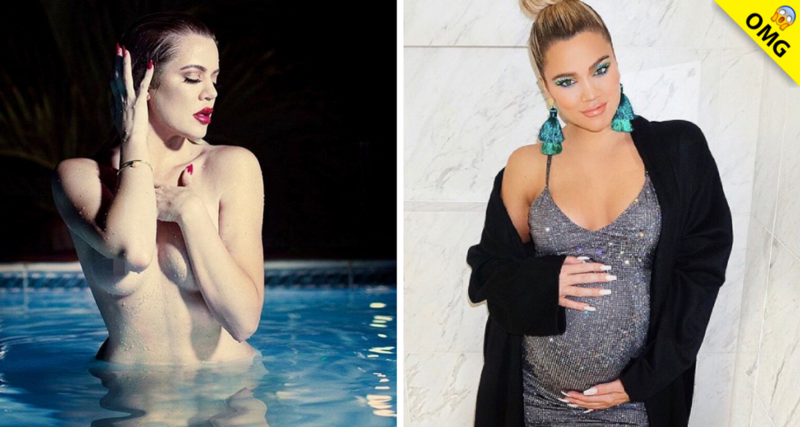 Khloé Kardashian celebra 7 meses de embarazo en topless