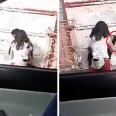 Captan a chica golpeando a su novio en la calle