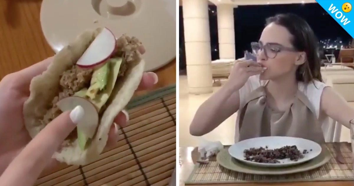 Belinda presume sus tacos de suadero con cebolla