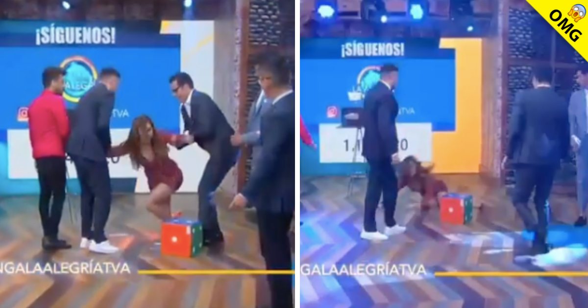 Cynthia Rodríguez tiene aparatosa caída en pleno programa