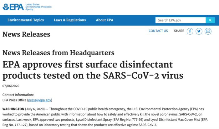 Captura de pantalla del sitio web de la Agencia de Protección Ambiental de EEUU 