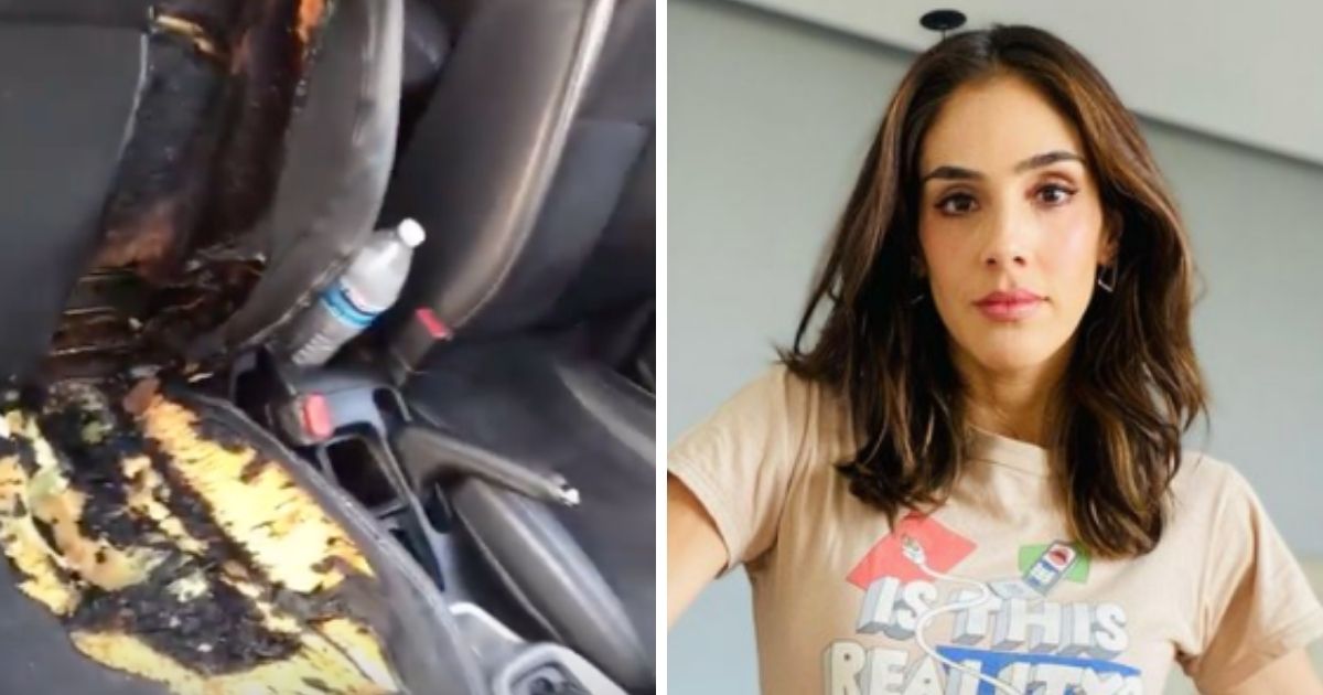 Sandra Echeverría muestra el daño que causó la explosión de bote de aerosol a un auto