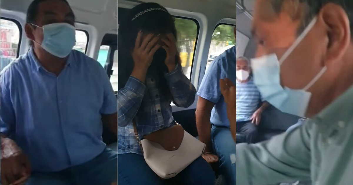 Mujer viaja en combi con su amante y su esposo la descubre