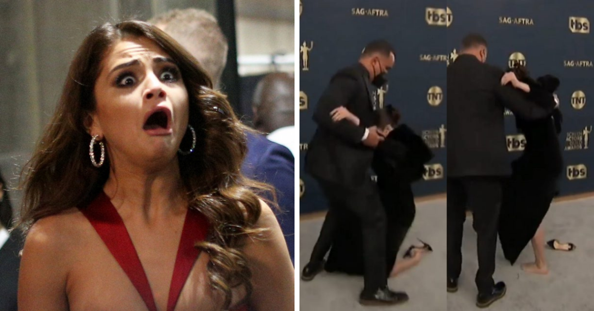 Selena Gómez sufre caída durante la alfombra roja de SAG Awards 2022