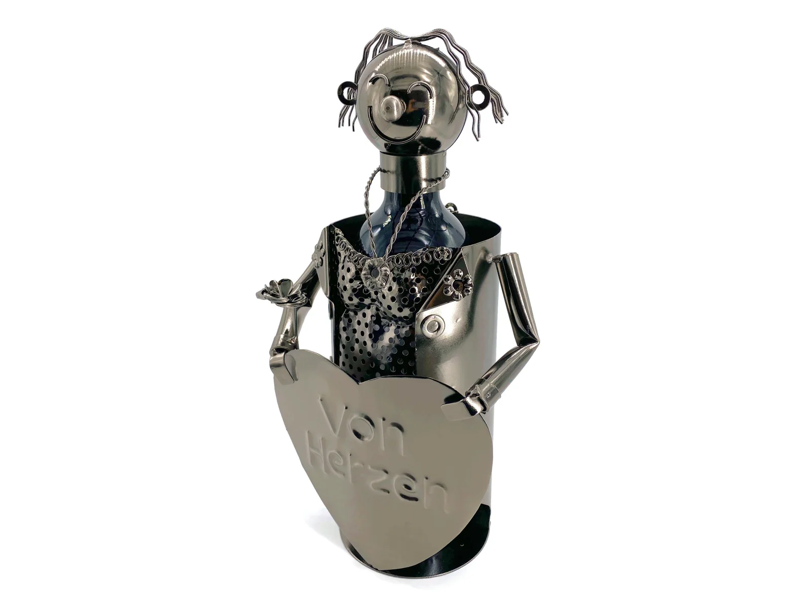 Weinflaschenhalter Metall Frau mit Herz