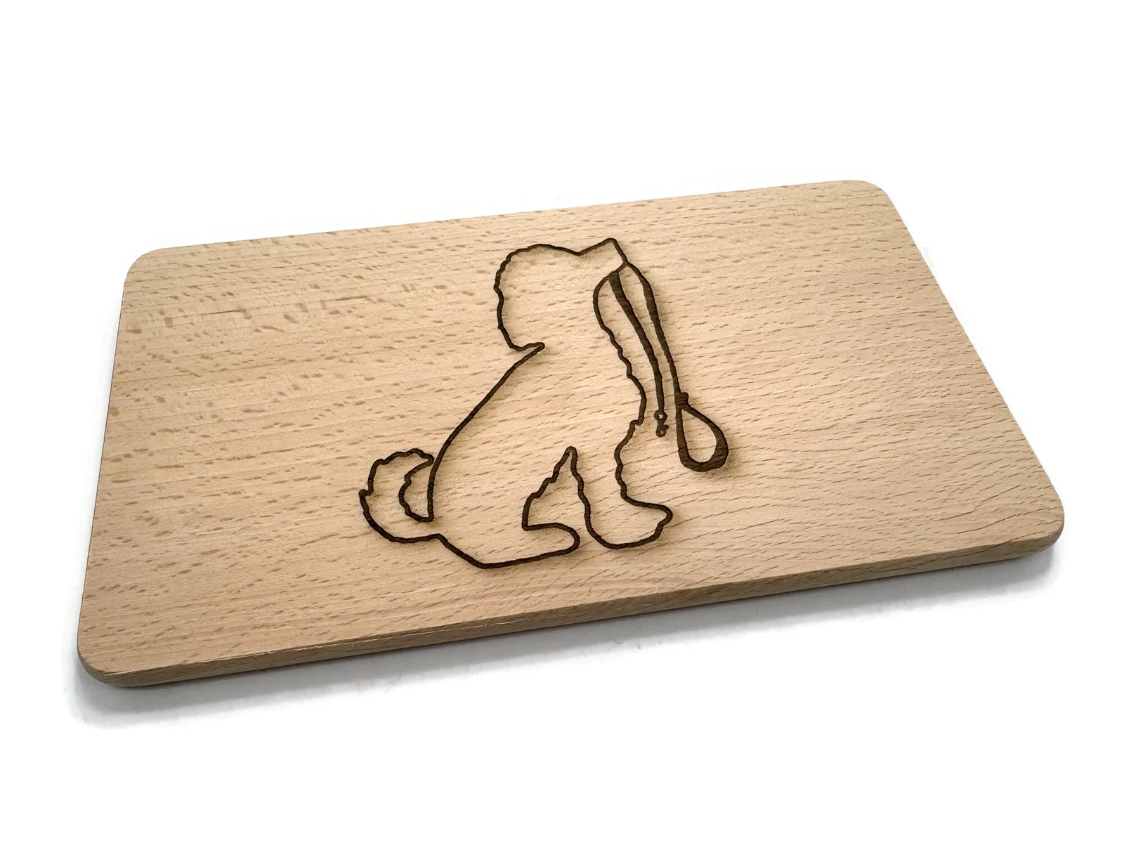 Frühstücksbrettchen Pudel Motiv aus Buchenholz 22 x 12 x 1 cm hellbraun