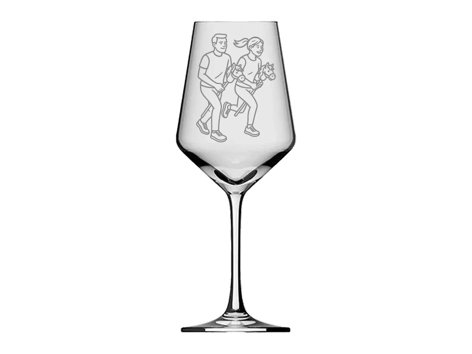 Weinglas mit Hobby Horsing für Pferdefans spülmaschinenfest mit Gravur für gesellige Abende