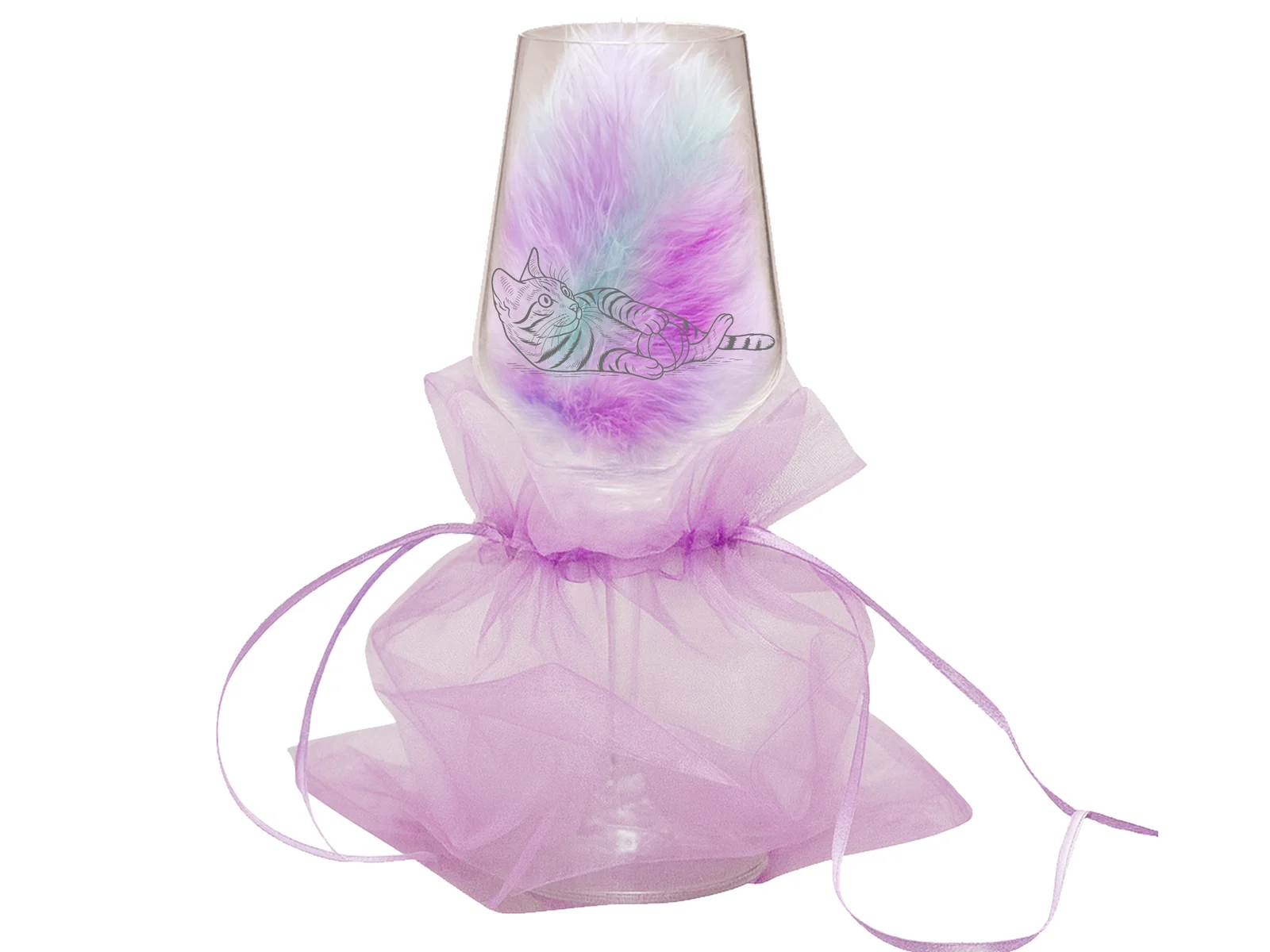 Weinglas mit gravierter spielender Katze für gesellige Abende 350 ml unterstützt soziale Projekte