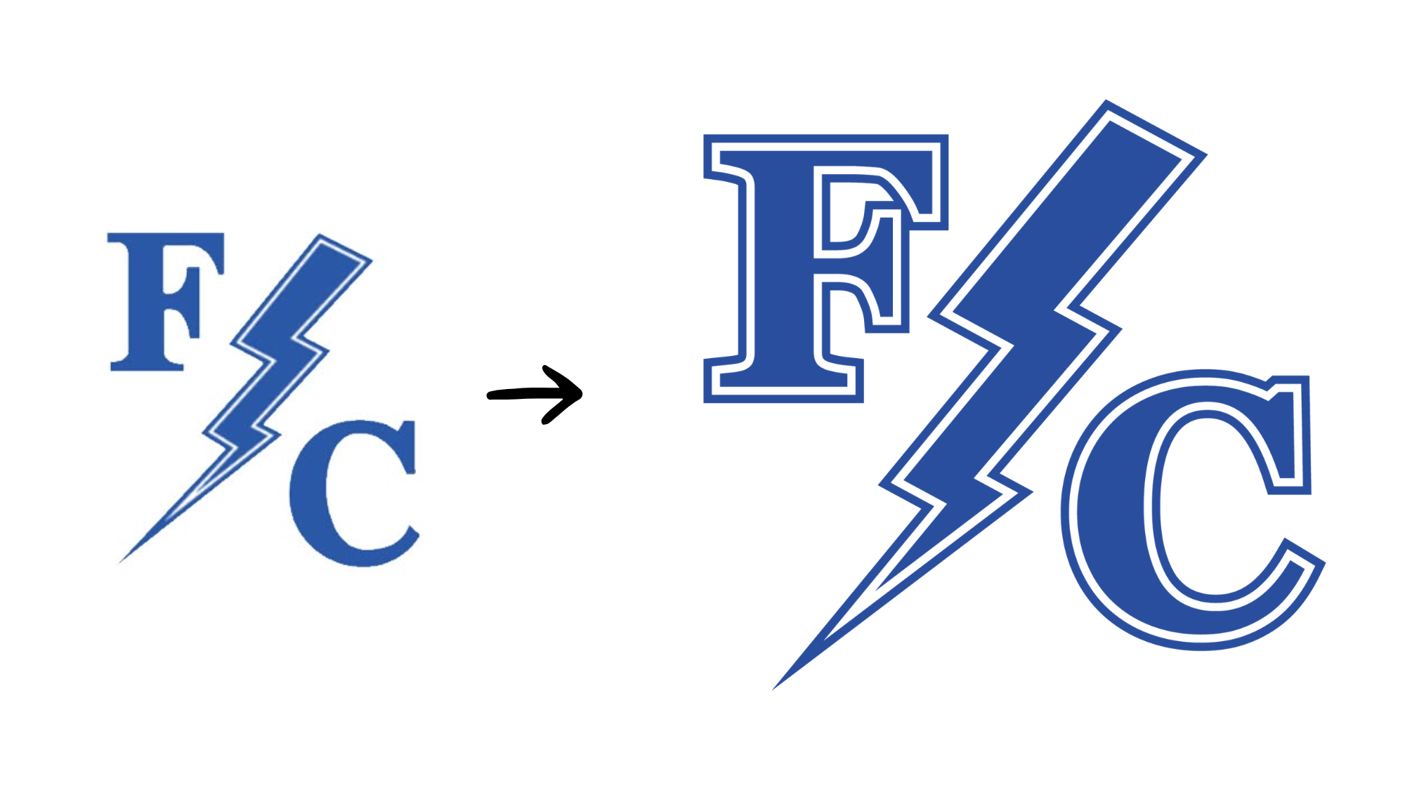 The original Franklin Central FC mark next to the refined version.