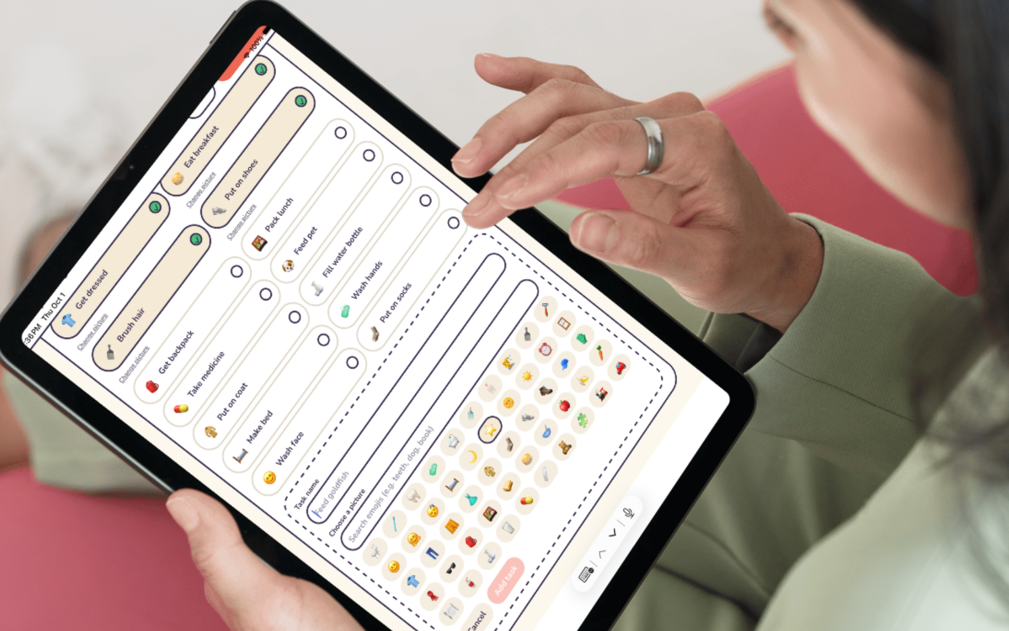 Editing a Ready Pop routine on an iPad.