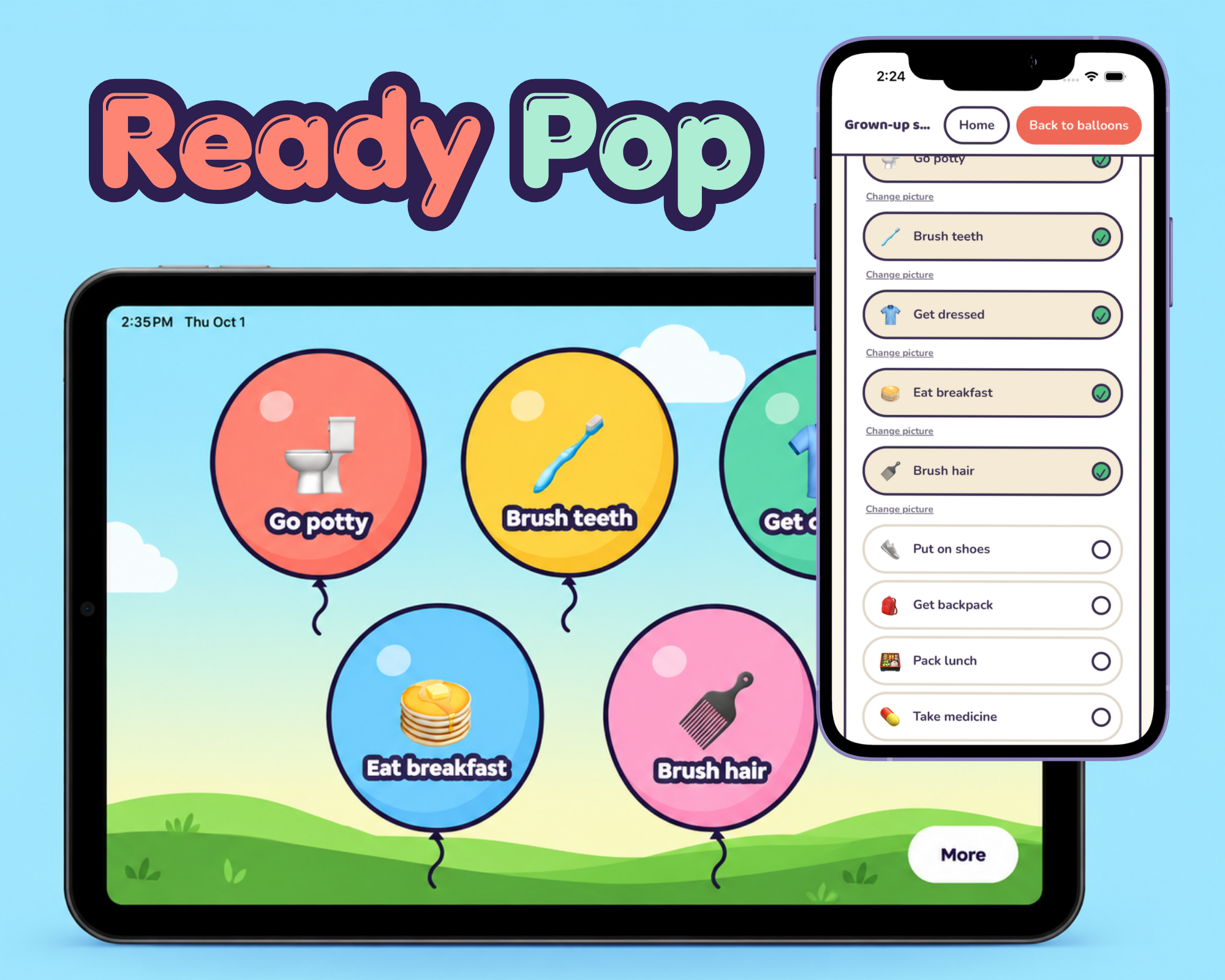Ready Pop app artwork with colorful balloons.