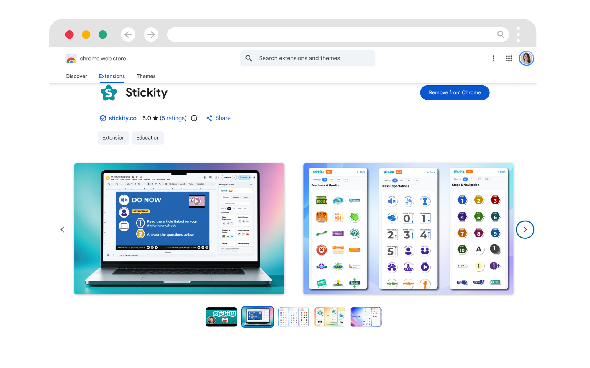 Stickity listing in the Chrome Web Store.