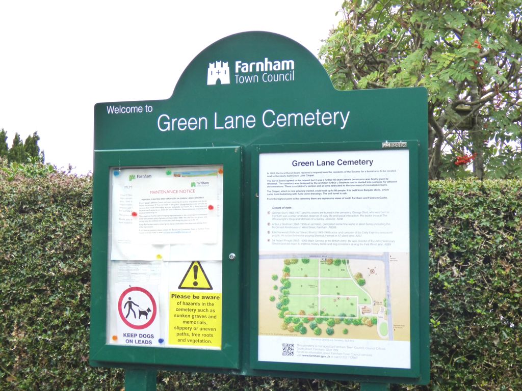 Noticeboard at Green Lane Cemetery, Wrecclesham, Surrey - 180918