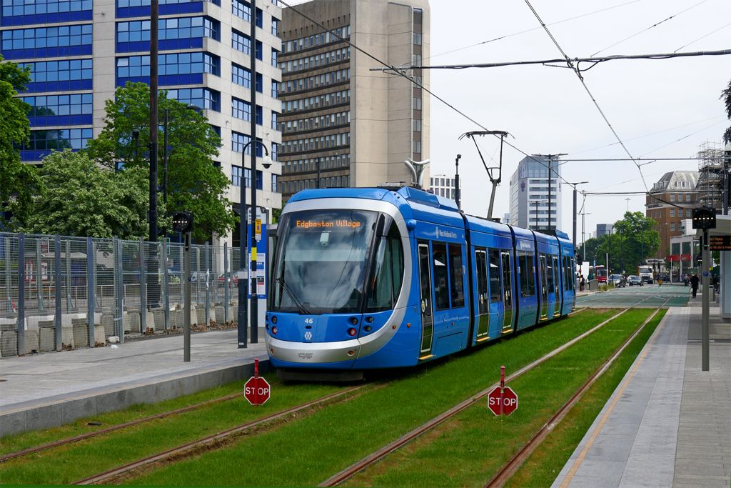 West Midlands Metro tram at Edgbaston Village, Birmingham