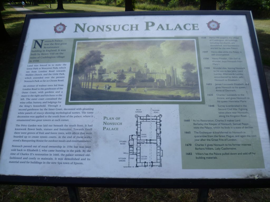 Information board about Nonsuch Place in Nonsuch Park