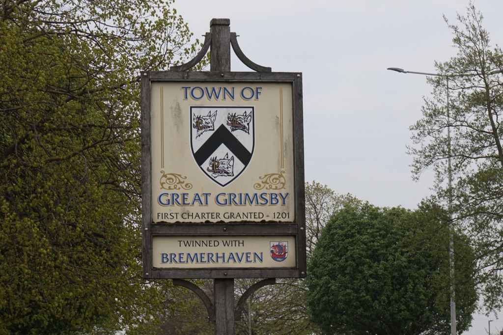 Grimsby Town sign on Grimsby Road, Laceby