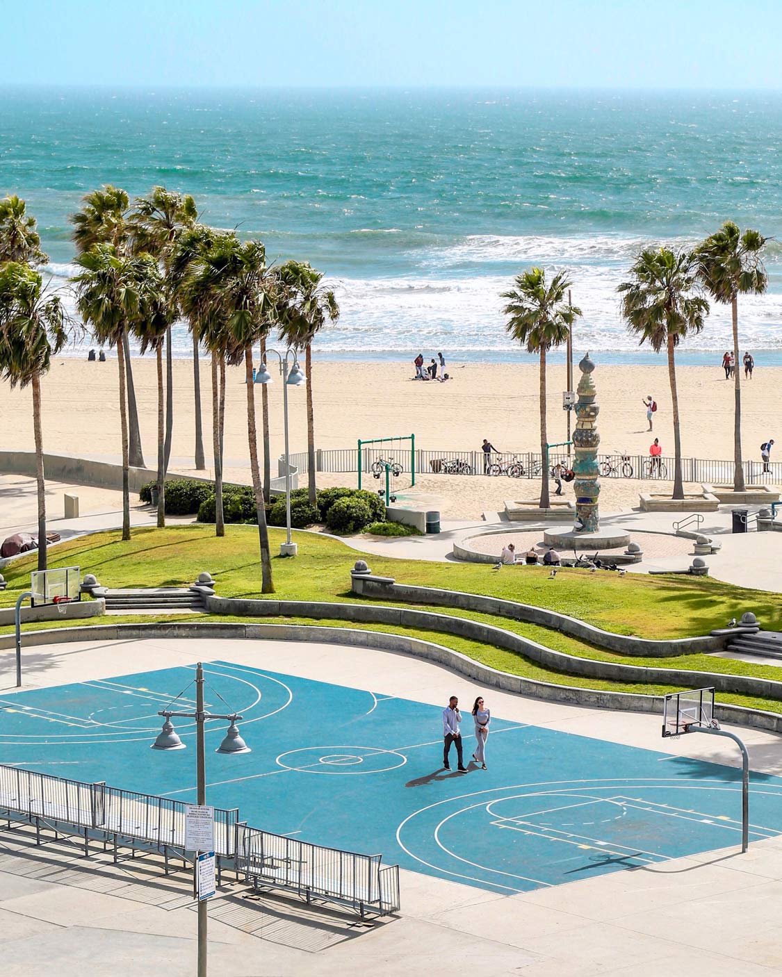 High Rooftop Lounge view of Venice Beach Basketball Courts Explorest