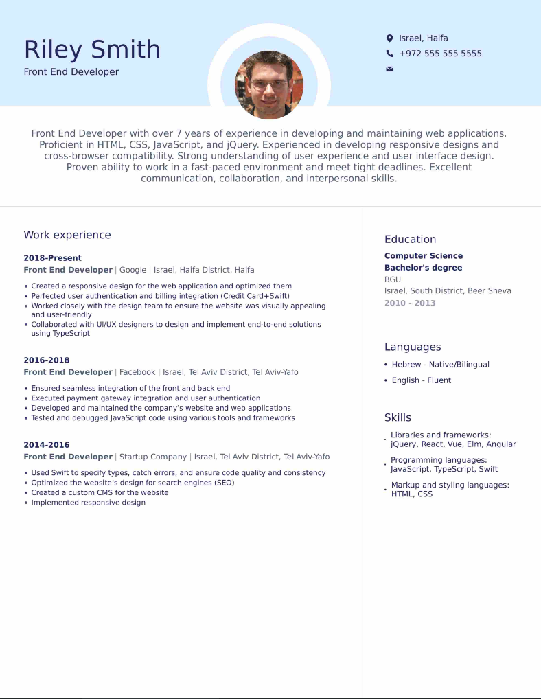 Frontend Developer CV Example
